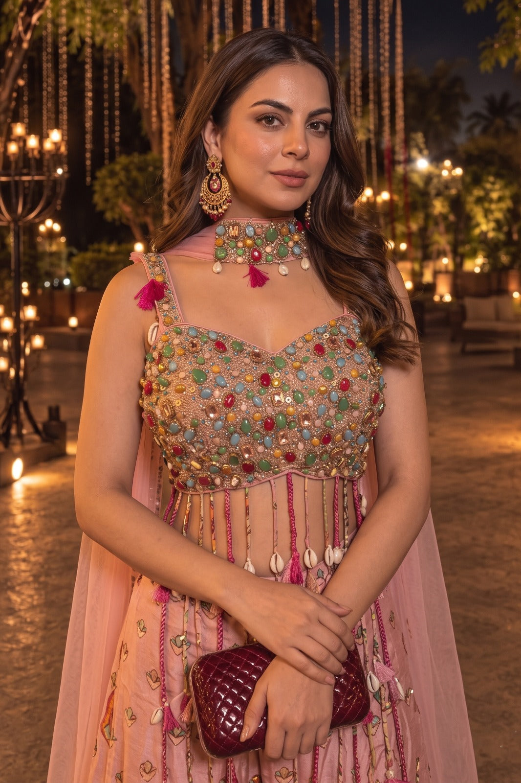Blush Pink Embellished Crepe Silk Palazzo Set