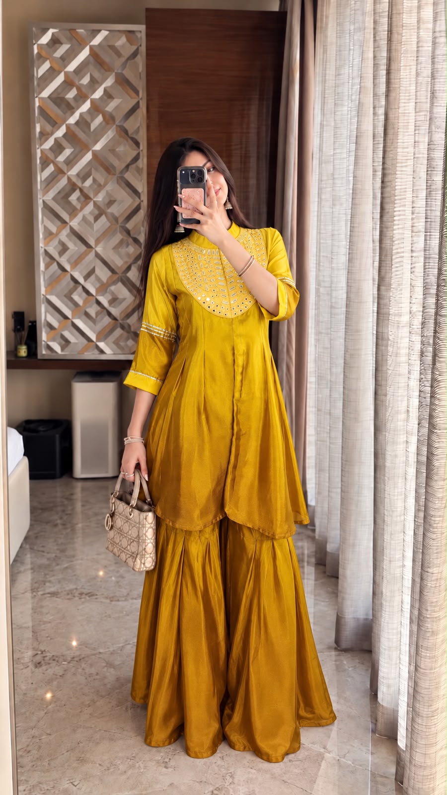 Ombre Mustard  Mul Chanderi Silk Mirror Co-ord Set
