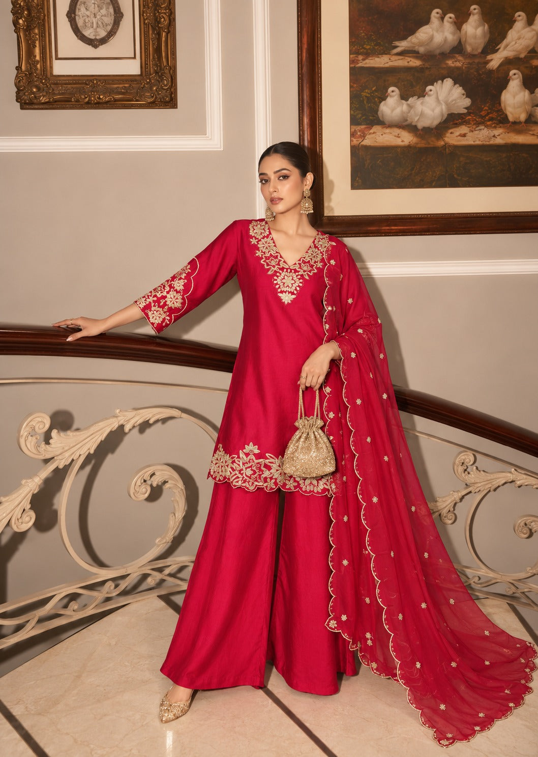 Rani Pink Embellished Crepe Silk Palazzo Set