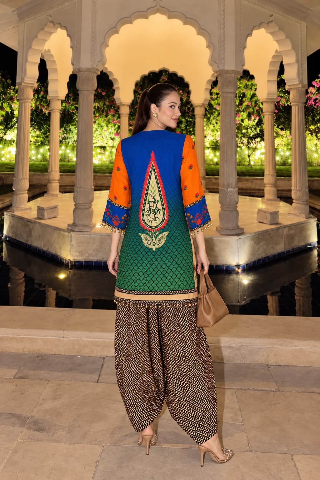 Tangerine Orange Embellished Crepe Silk Salwar Set