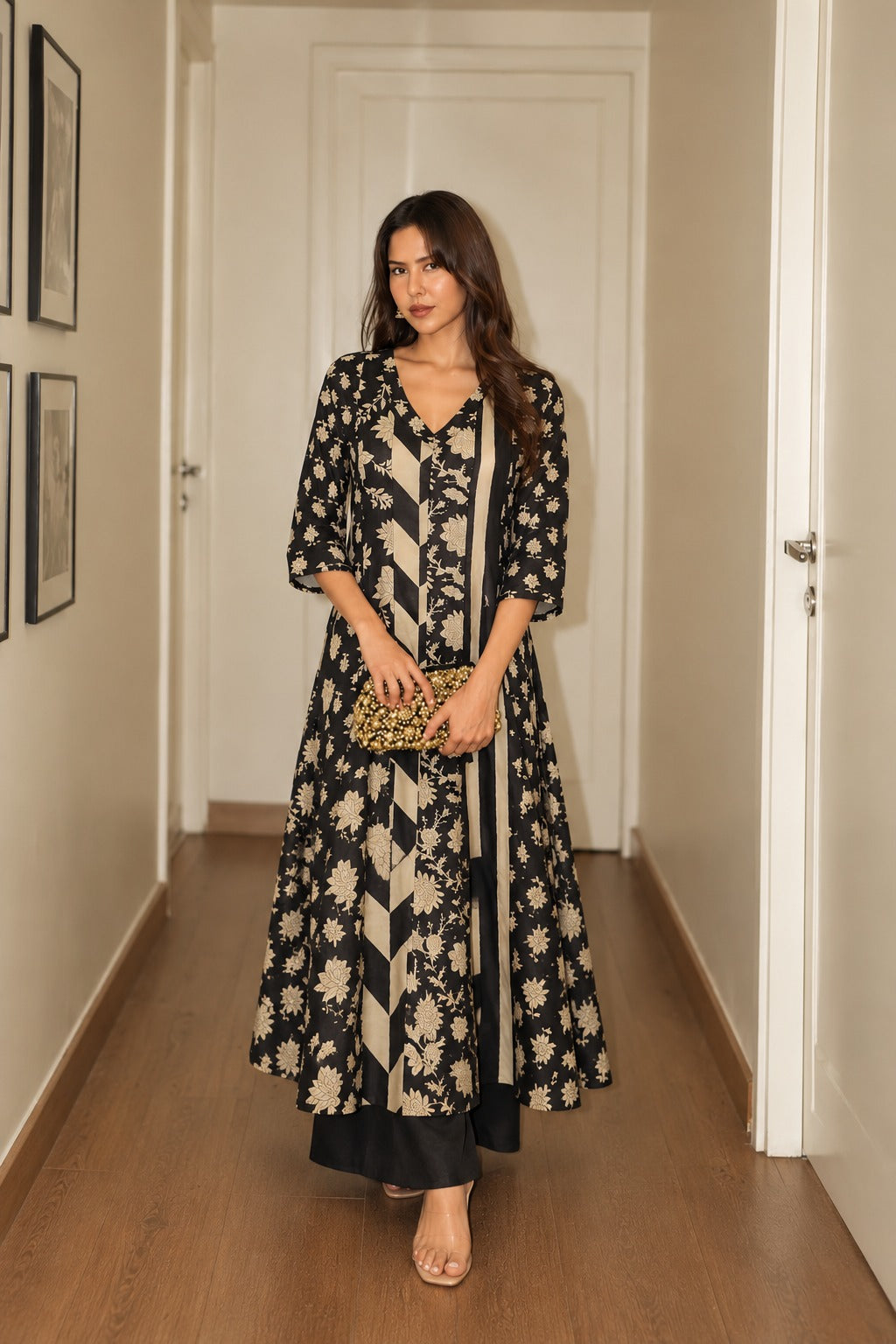 Monochrome Black Printed Cotton Pant Set