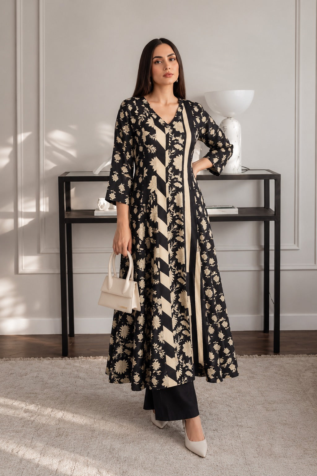 Monochrome Black Printed Cotton Pant Set