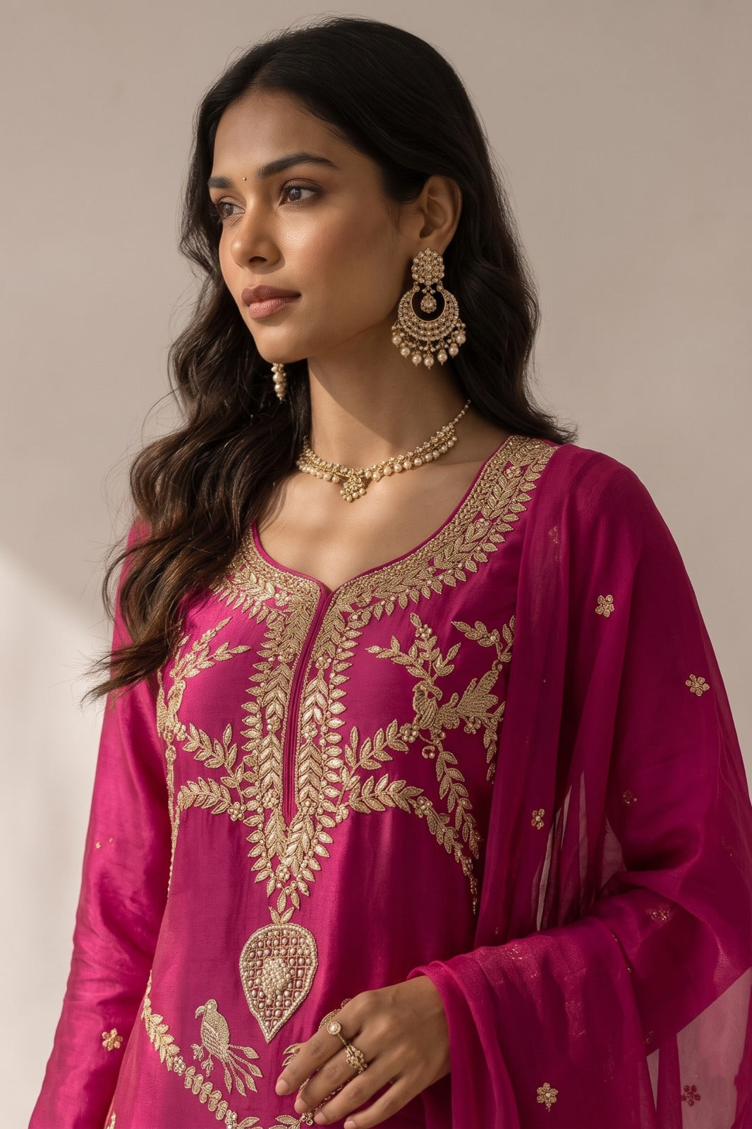 Hot Pink Embellished Georgette Silk Sharara Set