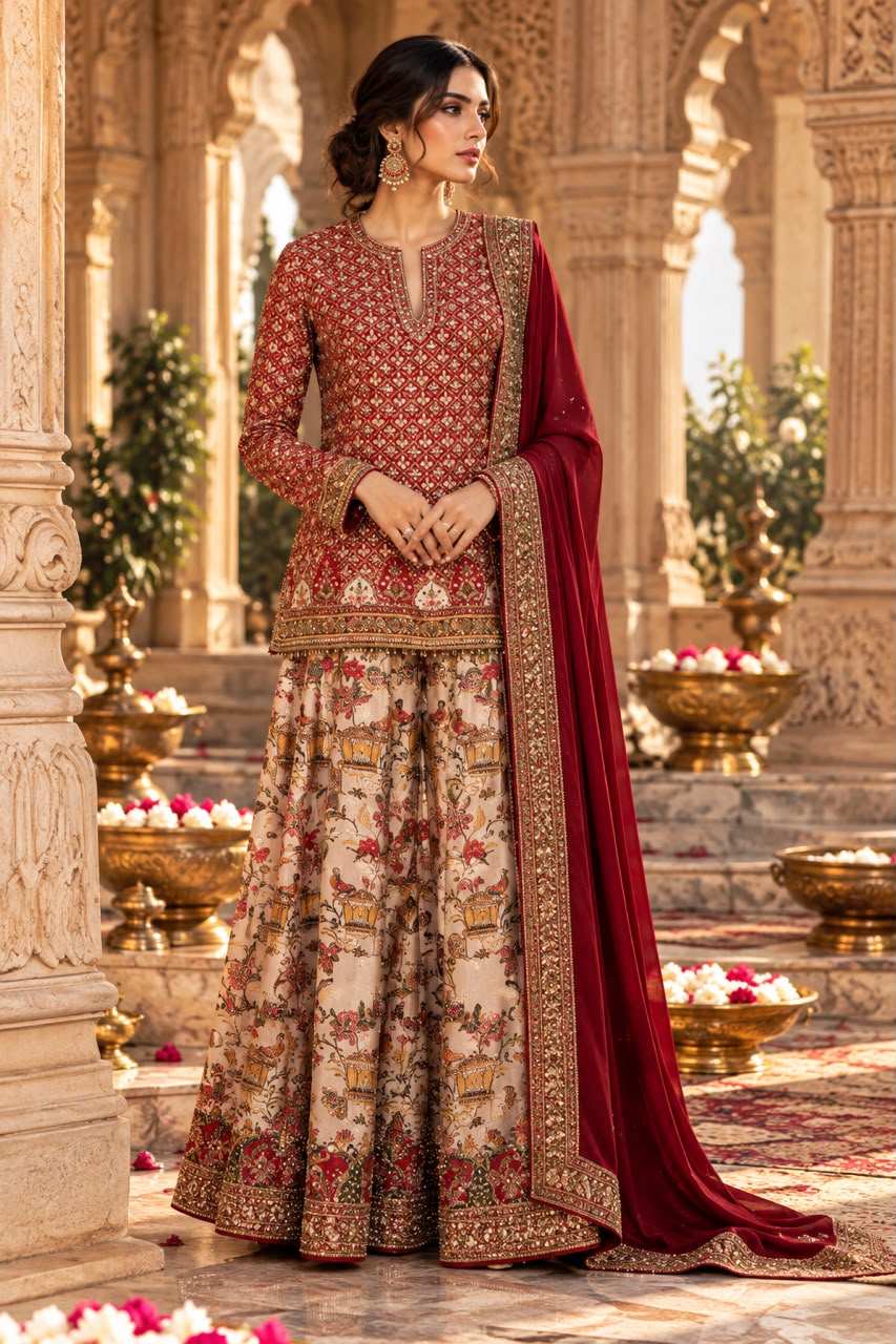 Maroon Regal Embellished Crepe Silk Palazzo Set