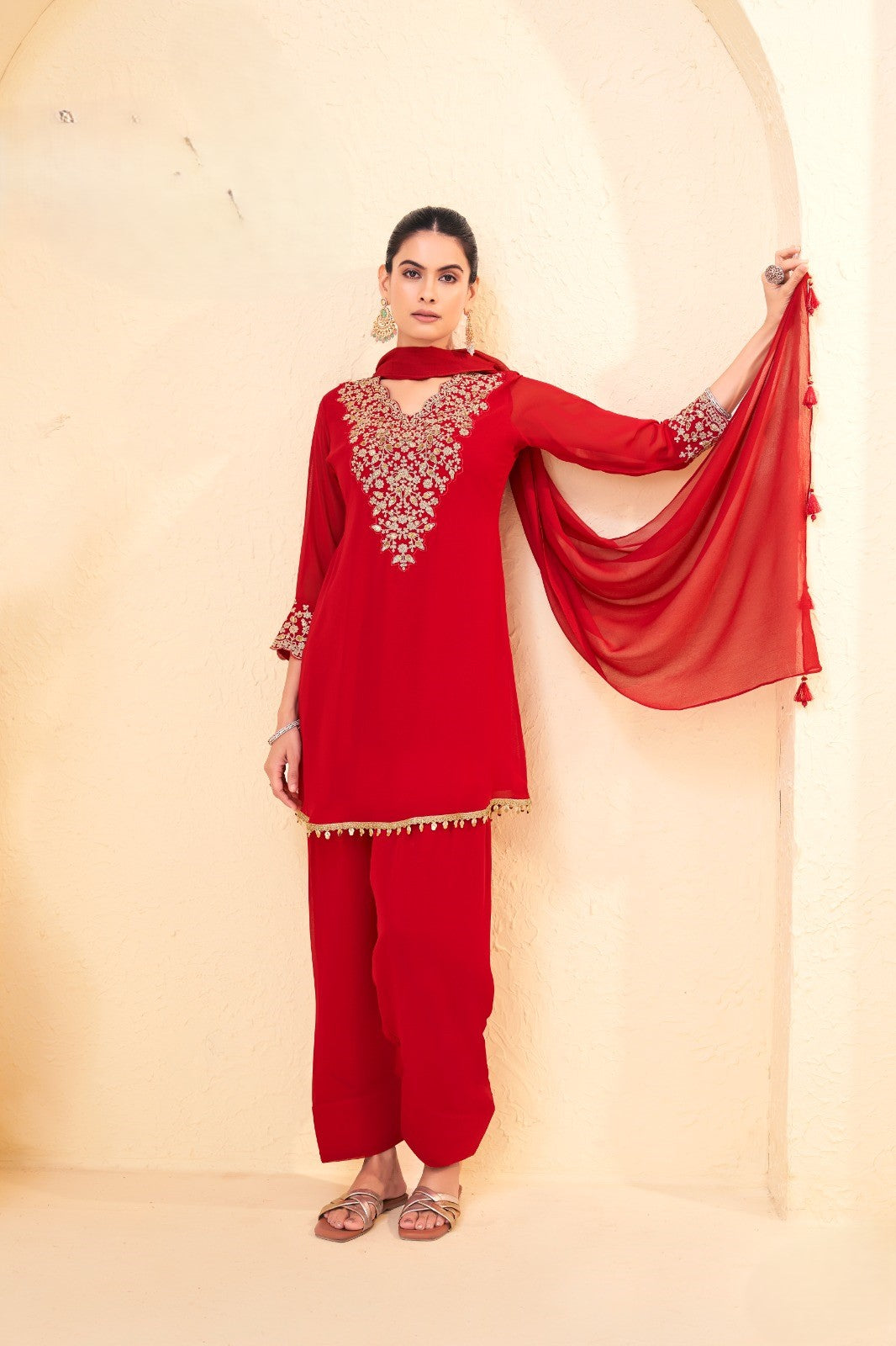 Raspberry Embellished Georgette Silk Salwar Set