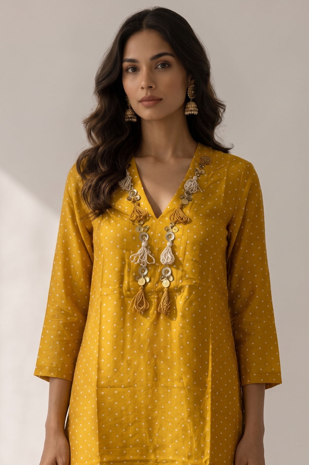 Mustard Yellow Embellished Crepe Silk Skirt Set