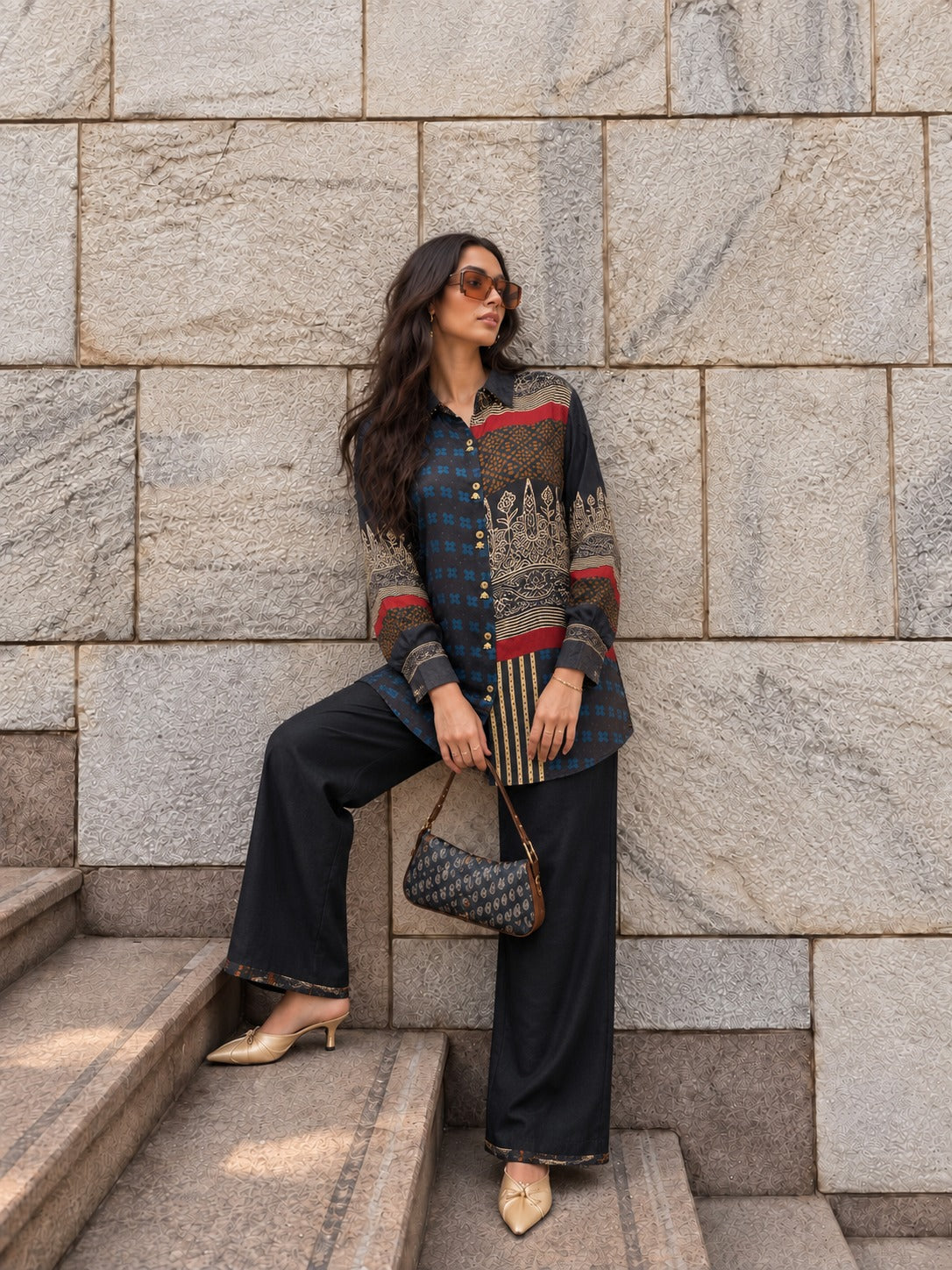 Midnight Navy Printed Crepe Silk Co-Ord Set