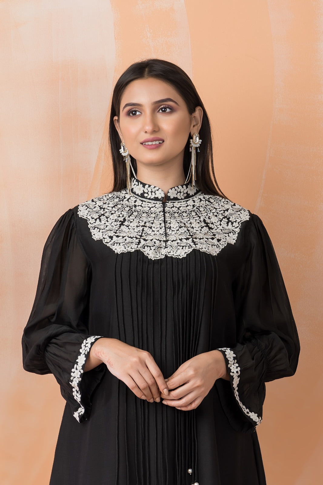 Black Embroidered Muslin Silk Co-Ord Set