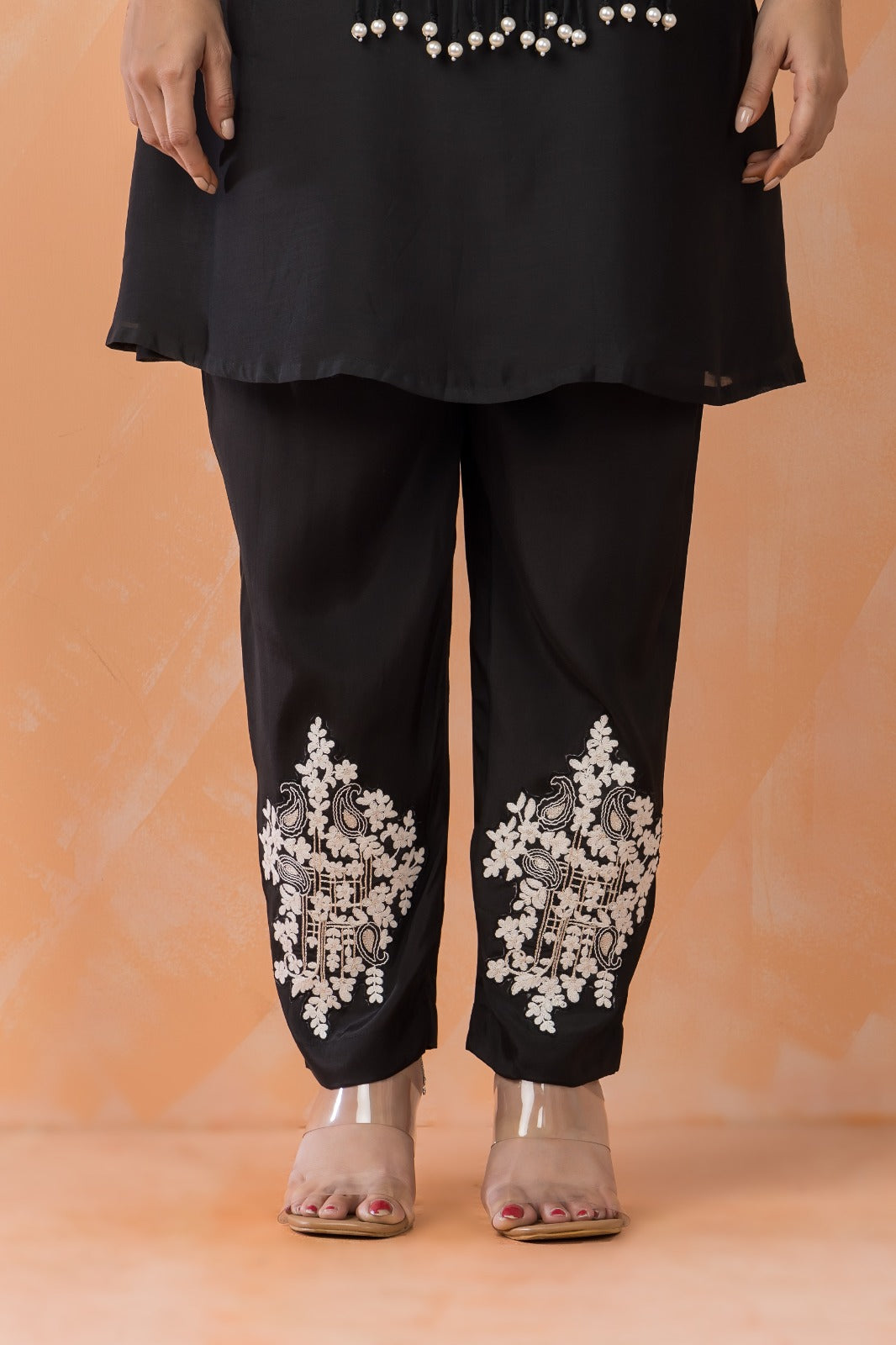 Black Embroidered Muslin Silk Co-Ord Set