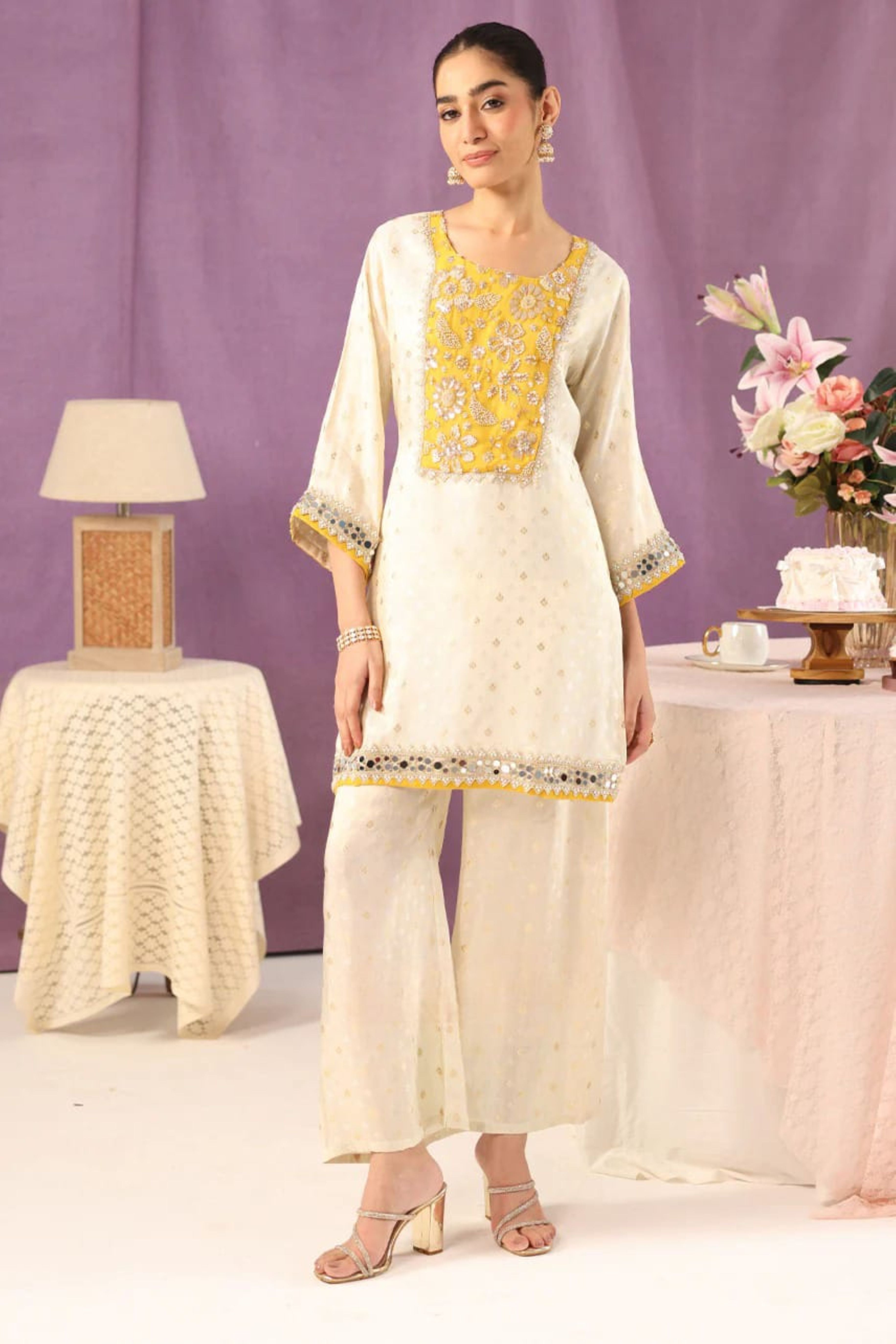 Elegant Ivory Brocade Silk Co-ord Set