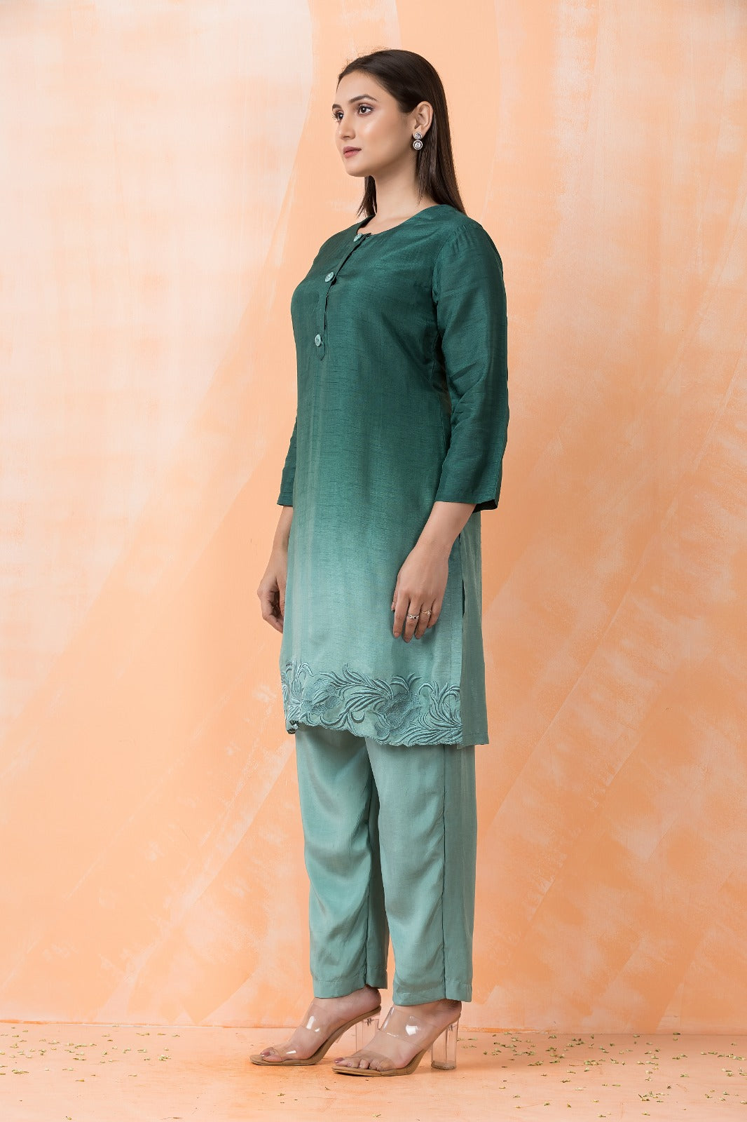 Forest Ombré Embroidered Premium Silk Kurta Set