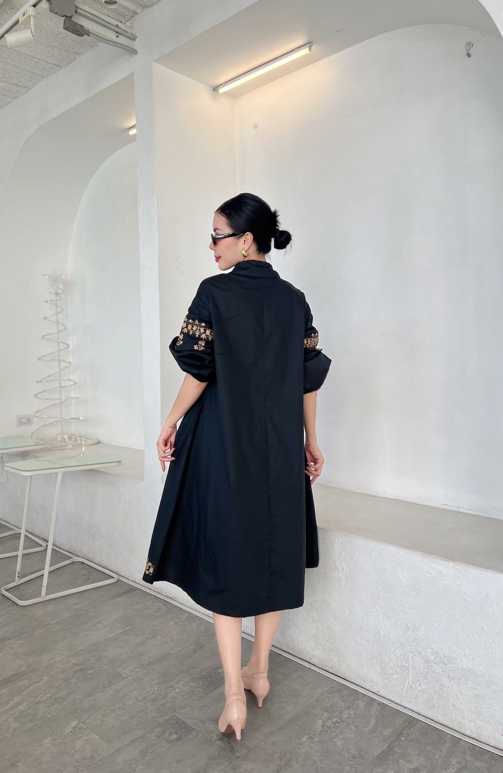 Classic Black Embroidered Cotton Dress