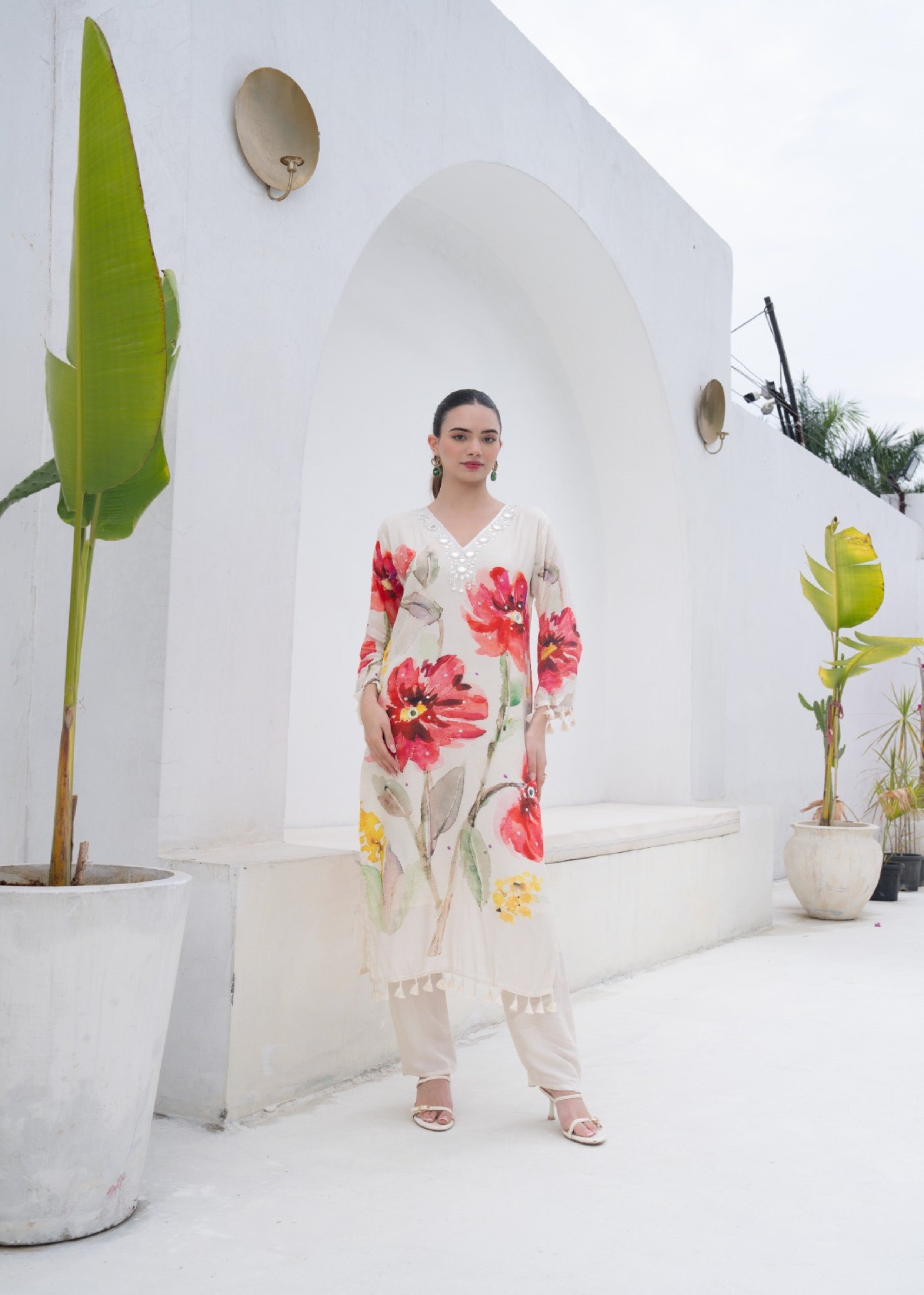 Crimson Flora Printed Crepe Silk Pant Set