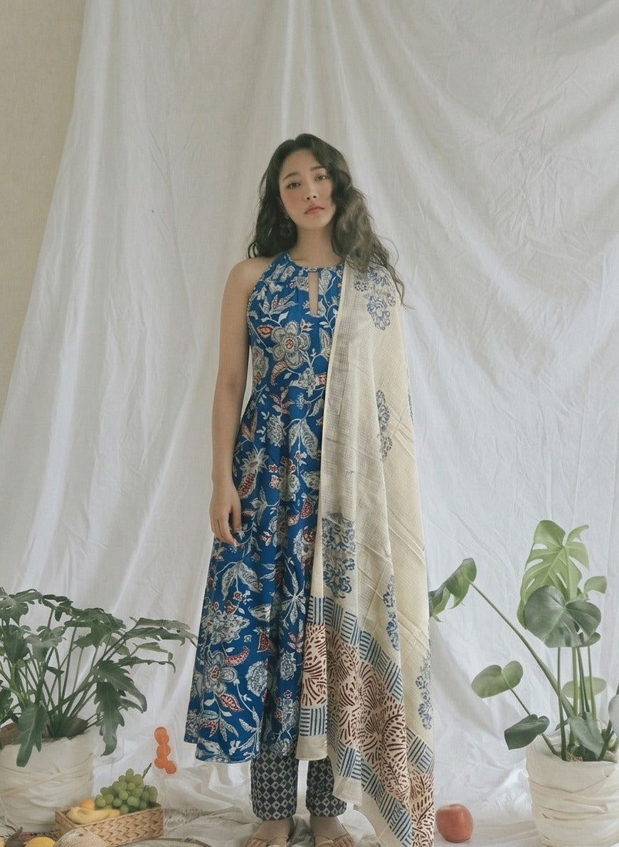 Indigo Floral Printed Cotton Pant Set