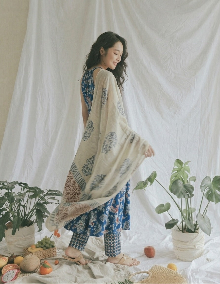 Indigo Floral Printed Cotton Pant Set