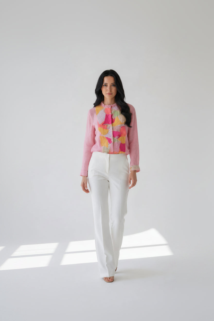 Mosaic Embellished Mul-Chanderi Silk Shirt