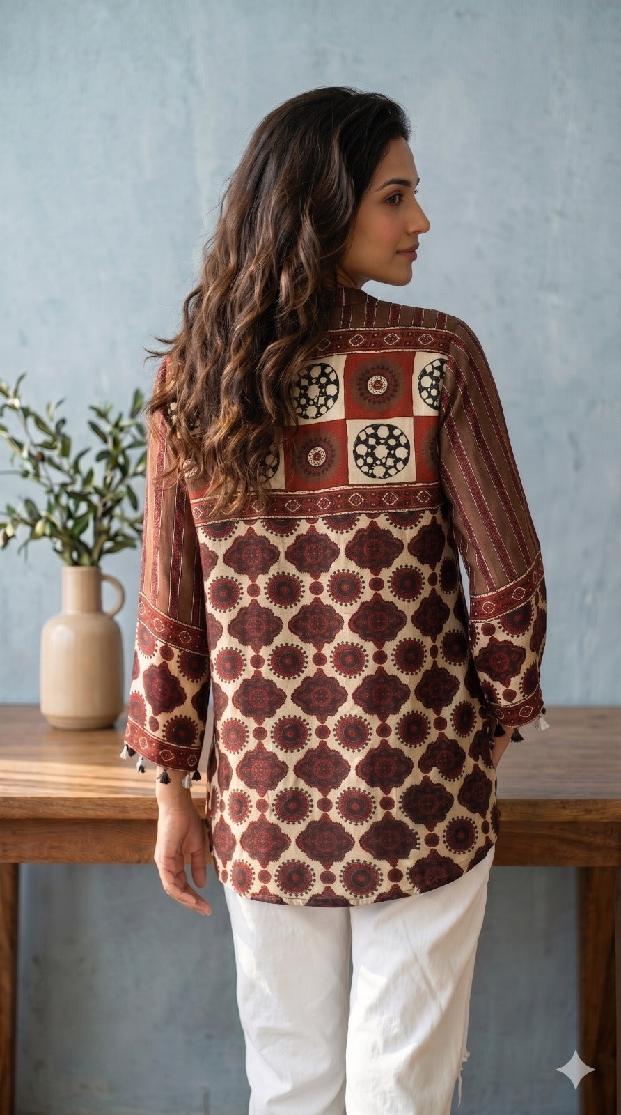 Earthy Crimson Printed Modal Satin Silk Shirt