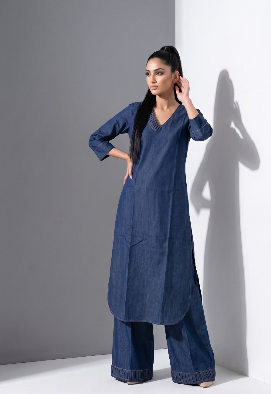 Indigo Edge Solid Denim Co-Ord Set