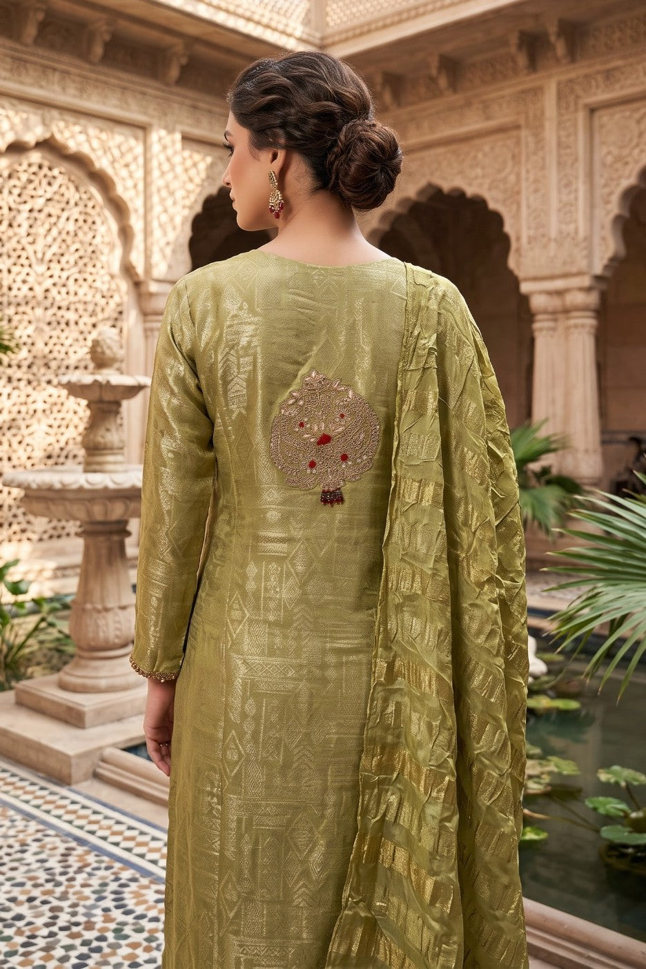 Light Green Embellished Shimmer Tissue Silk Palazzo Set