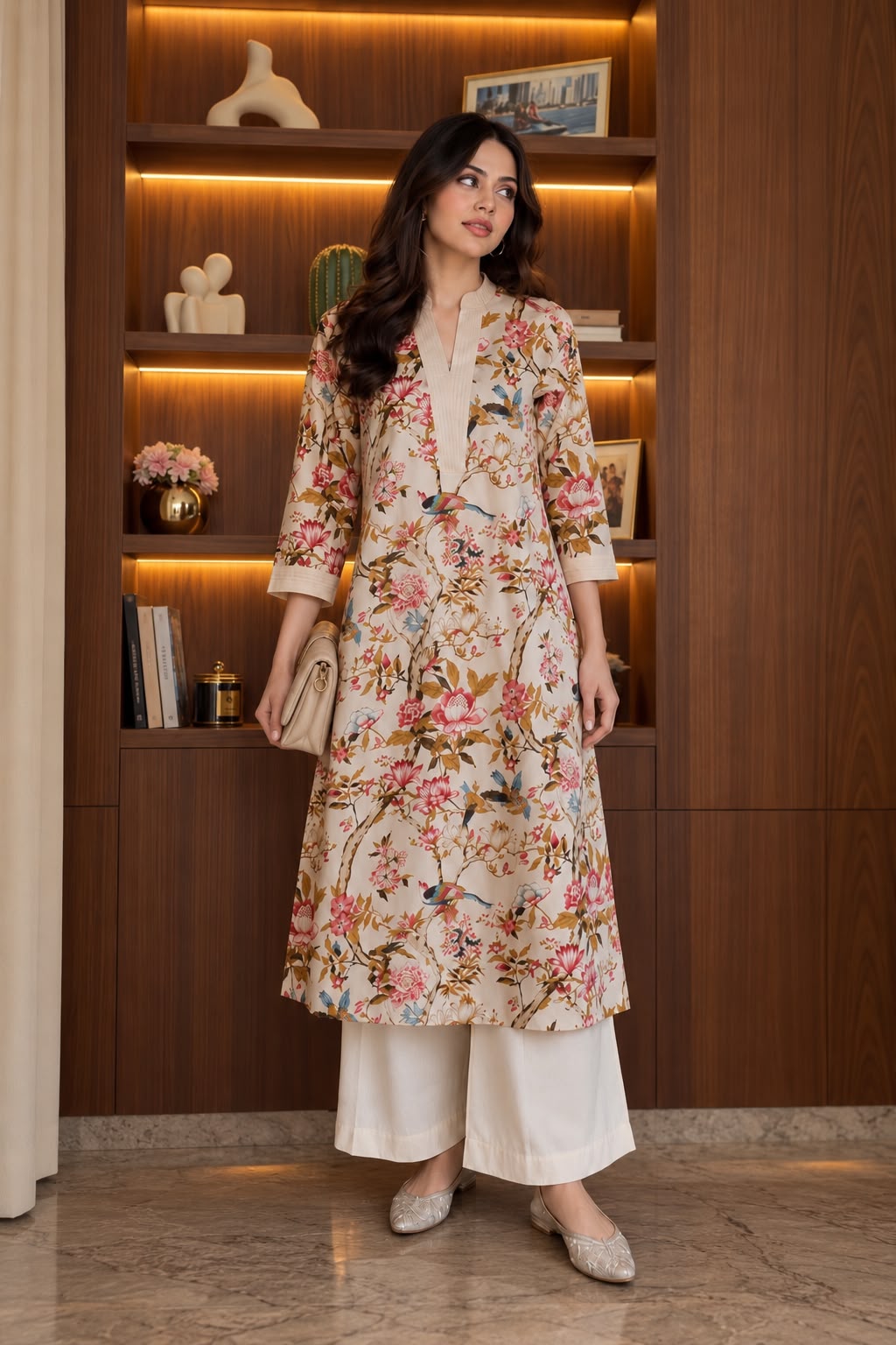 Cream Chintz Printed Cotton Kurta Set