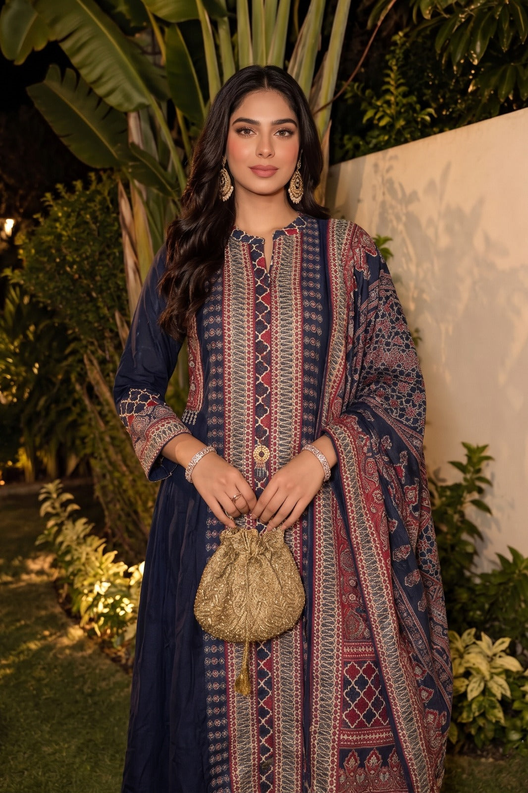 Midnight Navy Embellished Crepe  Silk Anarkali Set