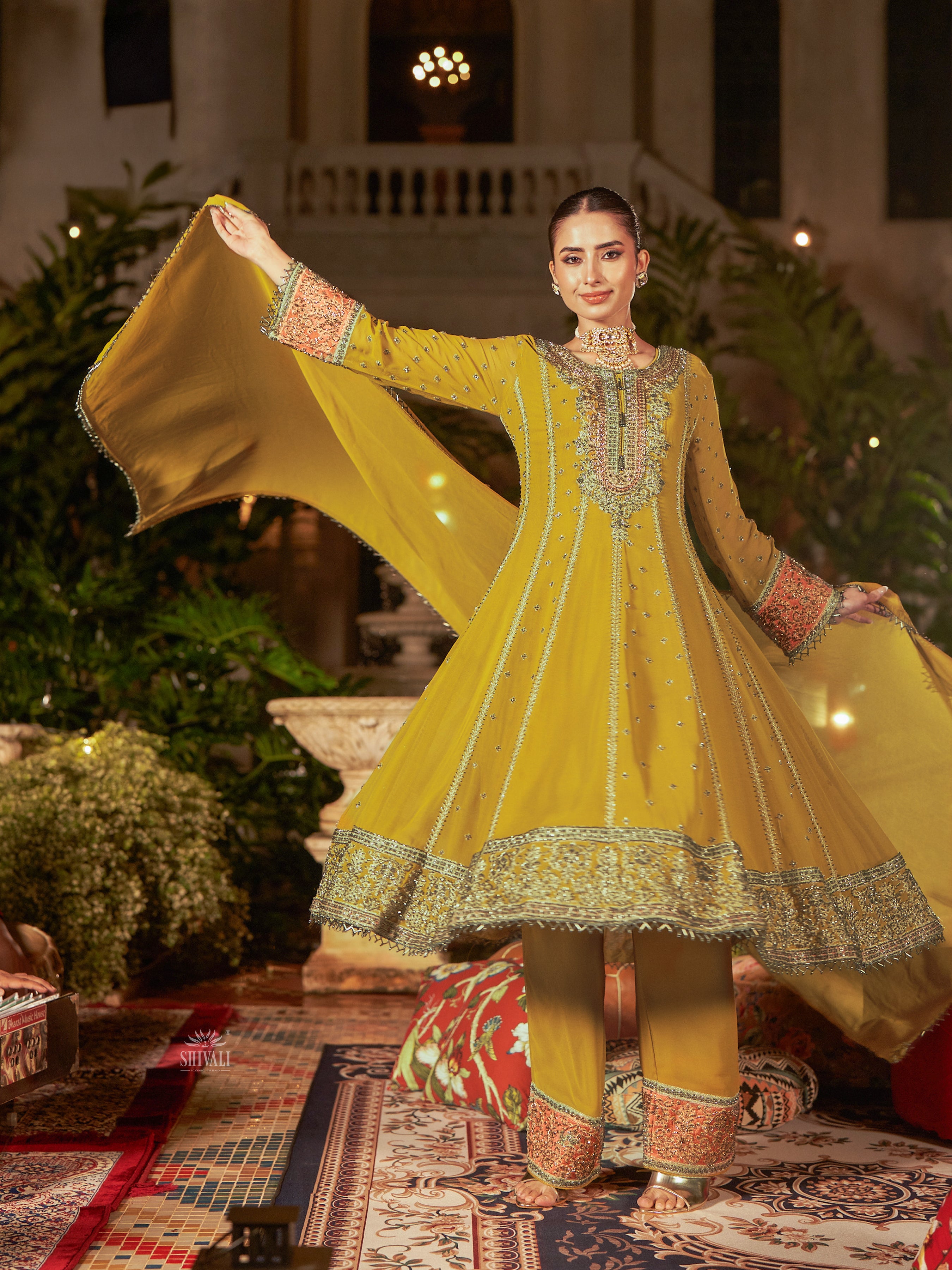 Sunflower Embellished Premium Silk Anarkali Set