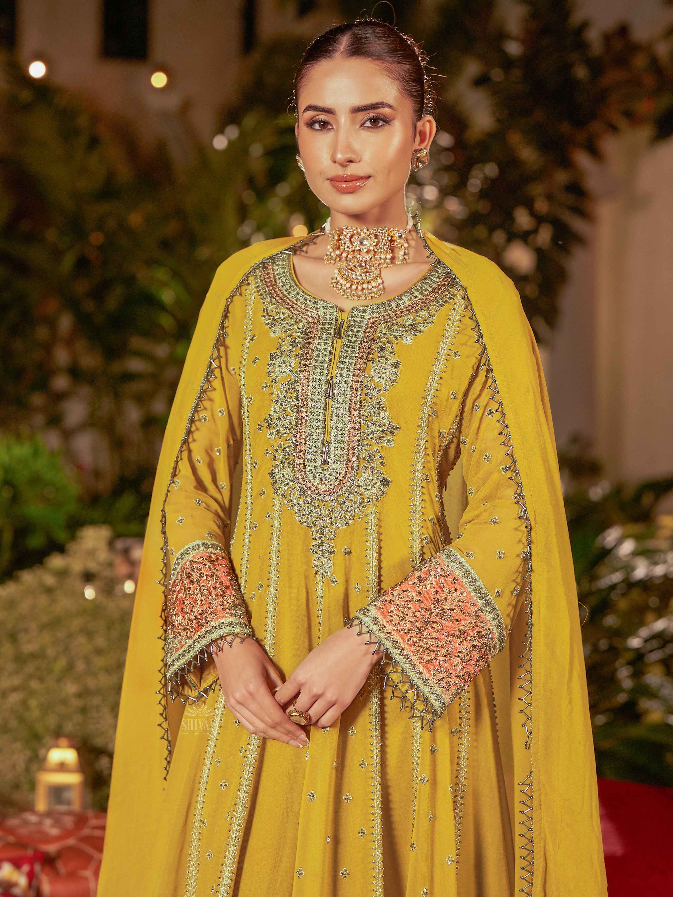 Sunflower Embellished Premium Silk Anarkali Set