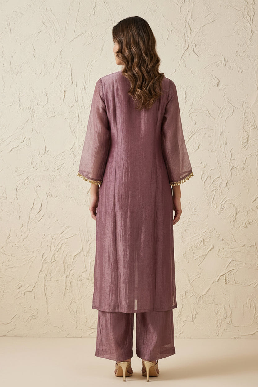 Misty Mauve Embellished Organza Silk Co-Ord Set