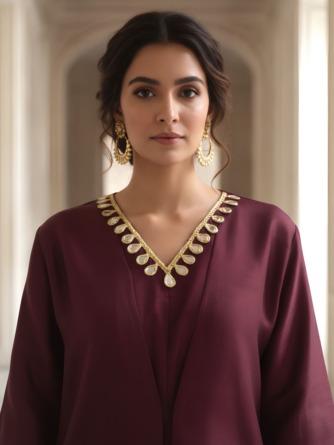 Maroon Muse Embellished Premium Silk Co-Ord Set