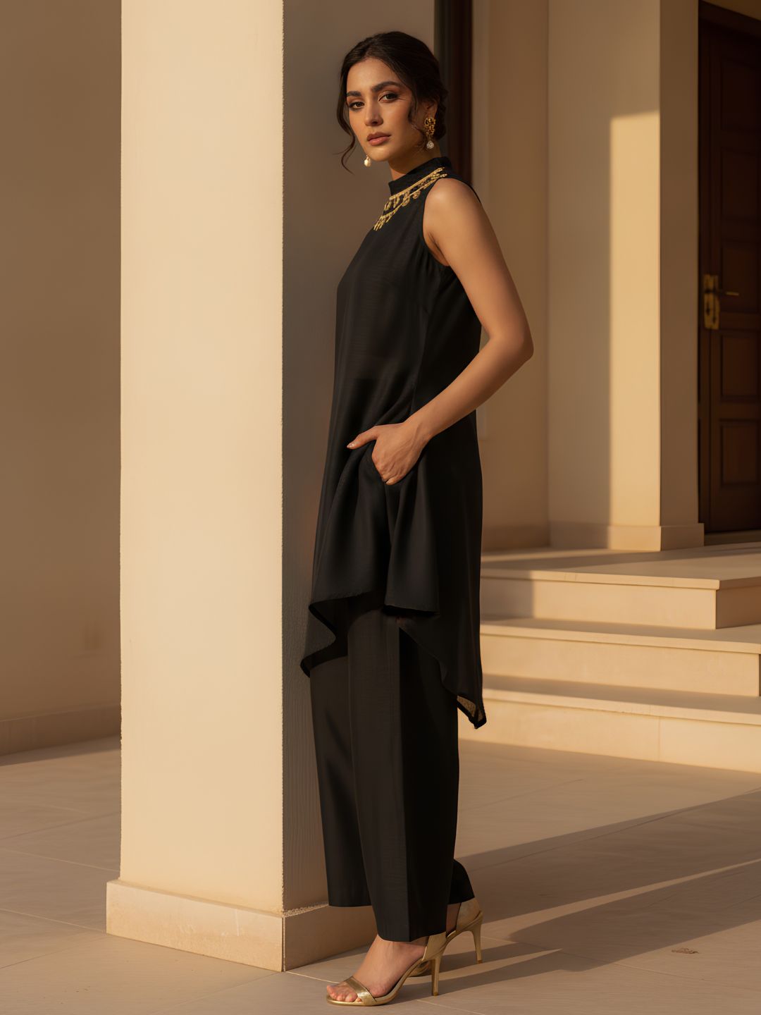Luxe Noir Embellished Premium Silk Co-Ord Set