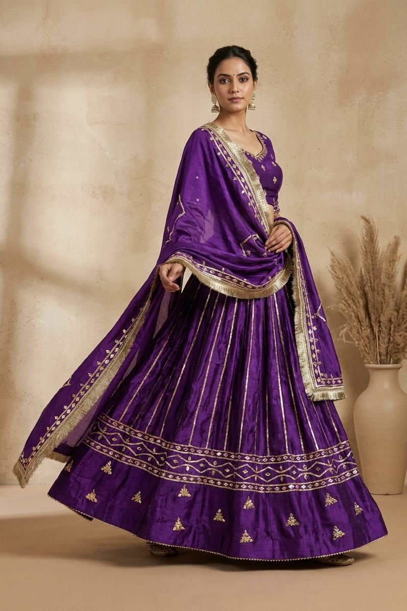 Royal Grape Gotapatti Satin Silk Lehenga Set