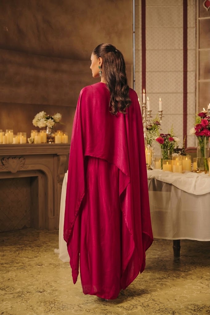 Rani Pink Embellished Crepe Silk Skirt Set