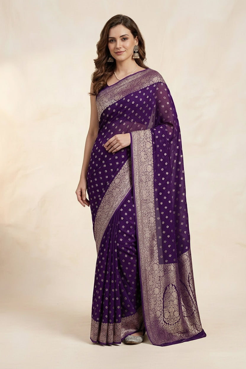 Royal Purple Zari Georgette Saree