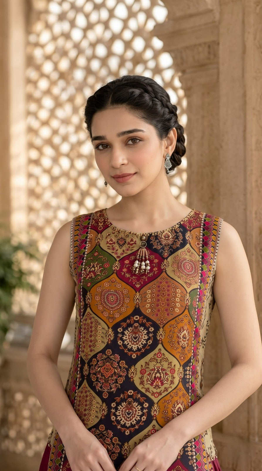 Maroon & Multi-Print Embellished Crepe Silk Co-ord Set