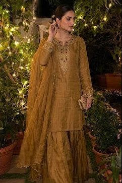 Metallic Gold Embellished Shimmer Tissue Silk Sharara Set
