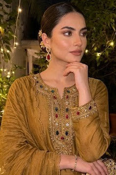 Metallic Gold Embellished Shimmer Tissue Silk Sharara Set
