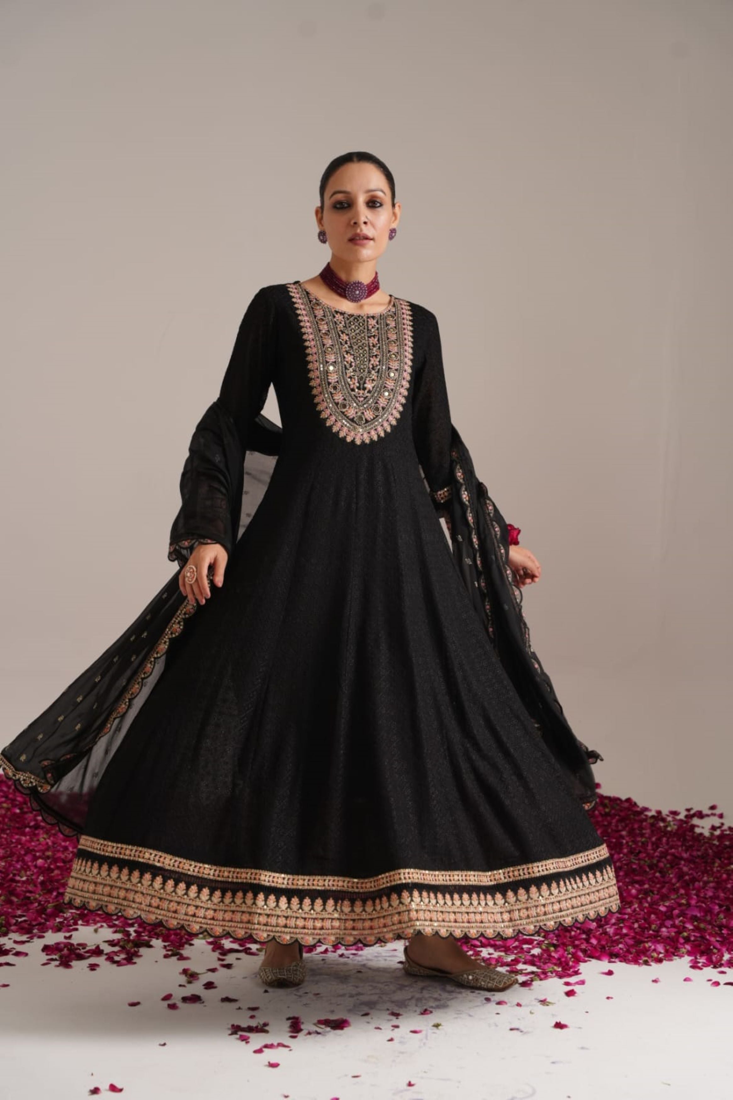 Black Chikankari Embroidered Georgette Silk Anarkali Set