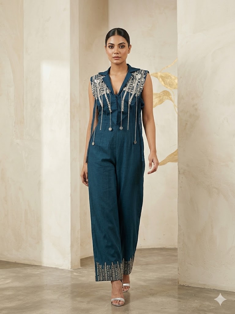 Peacock Blue Jumpsuit Set