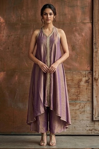 Metallic Mauve Shimmer Silk Co-ord Set