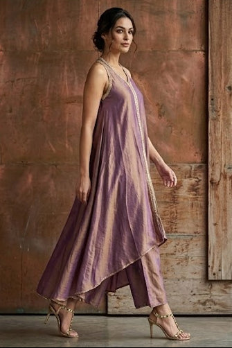 Metallic Mauve Shimmer Silk Co-ord Set