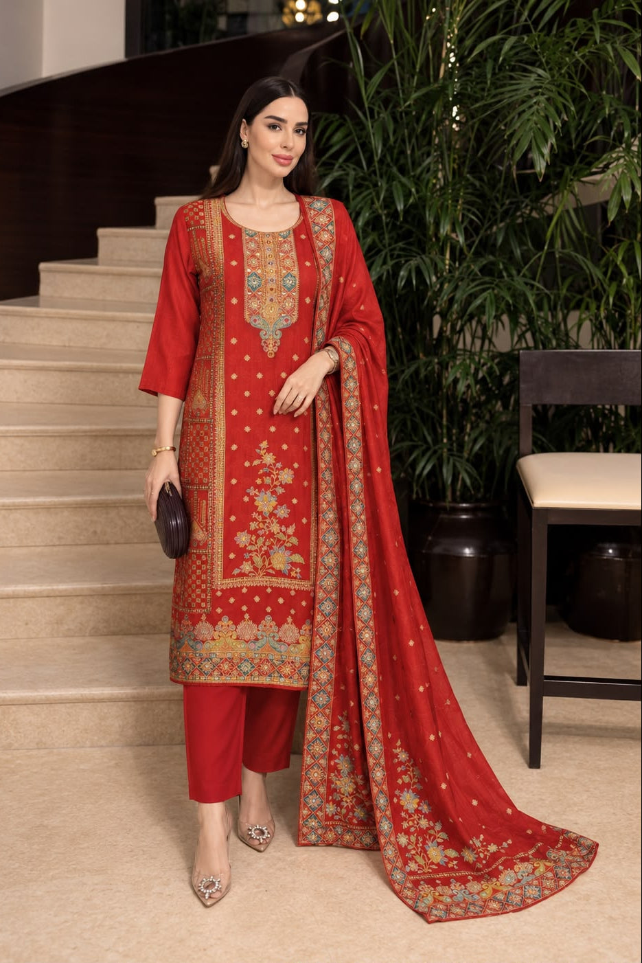 Merlot Red Embellished Pure Silk Pant Set