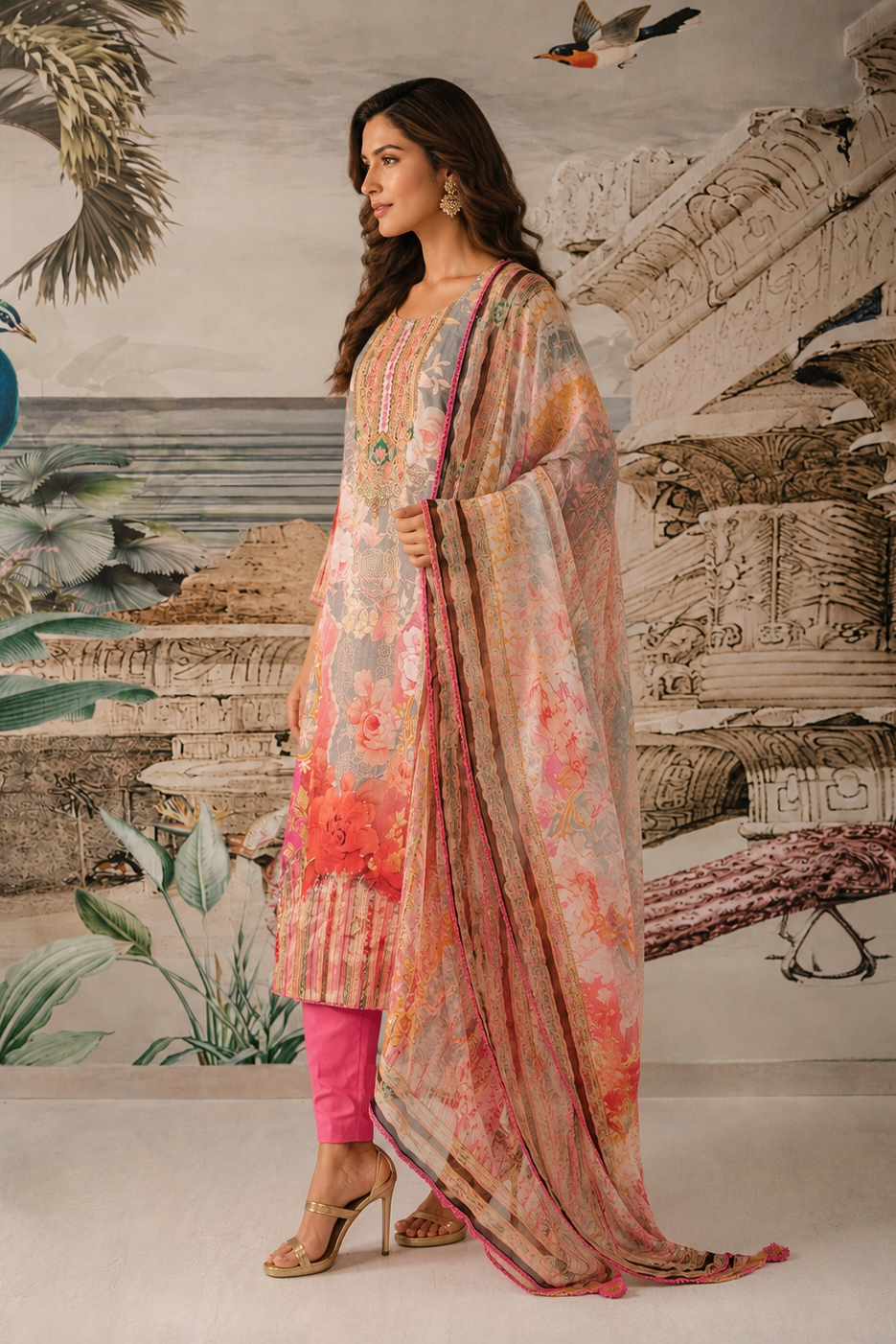 Multicolor Floral Printed Cotton Pant Set