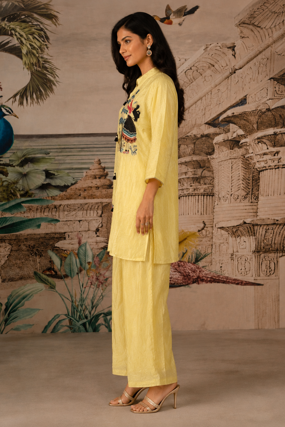 Pastel Yellow Embroidered Crepe Silk Co-Ord Set