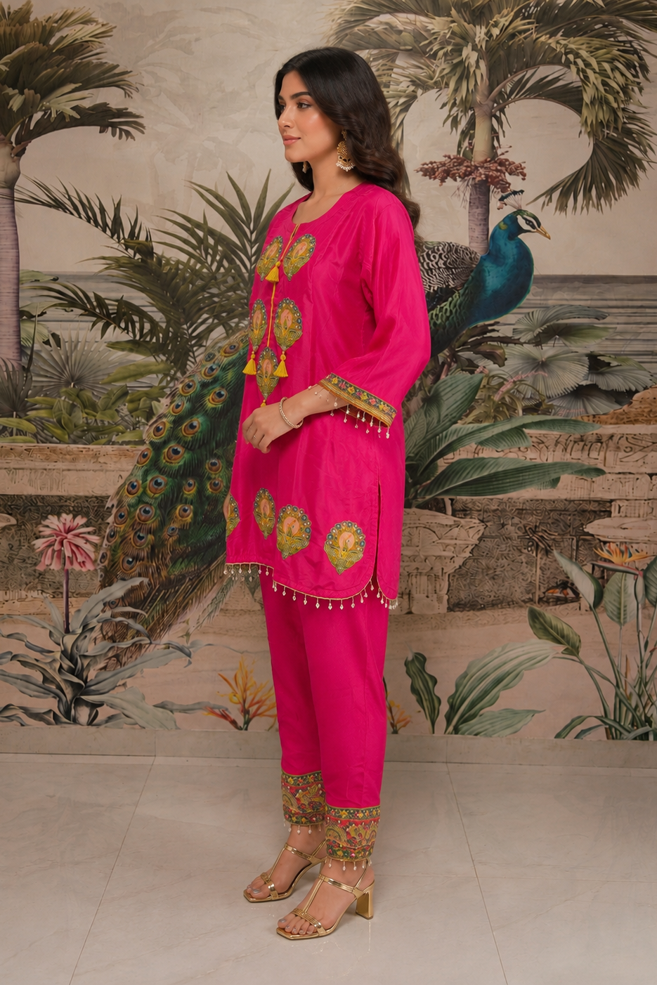 Bright Fuchsia Viscose Crepe Co-Ord Set