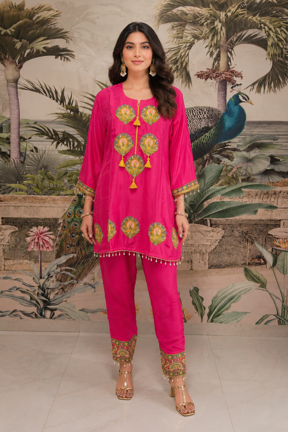 Bright Fuchsia Viscose Crepe Co-Ord Set