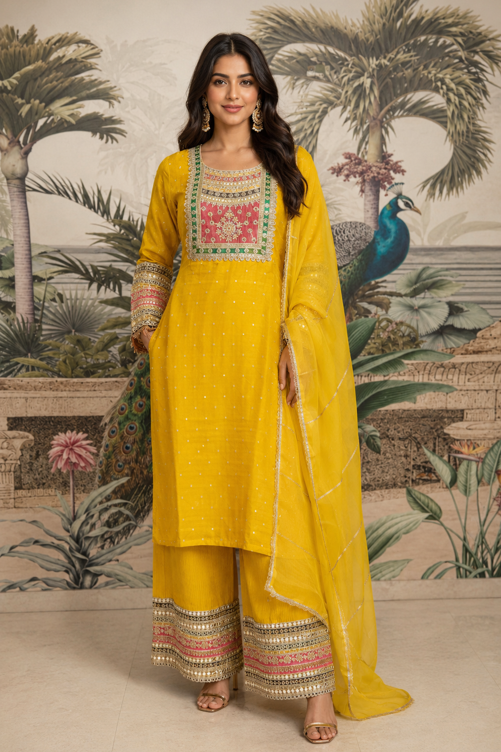 Canary Embroidered Shimmer Jacquard Palazzo Set
