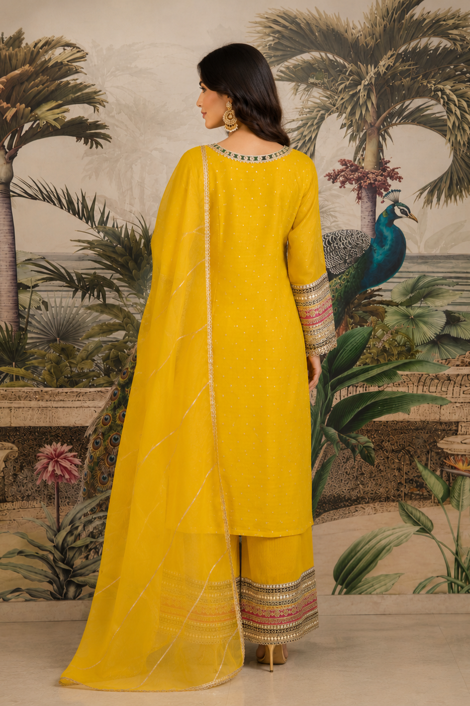 Canary Embroidered Shimmer Jacquard Palazzo Set