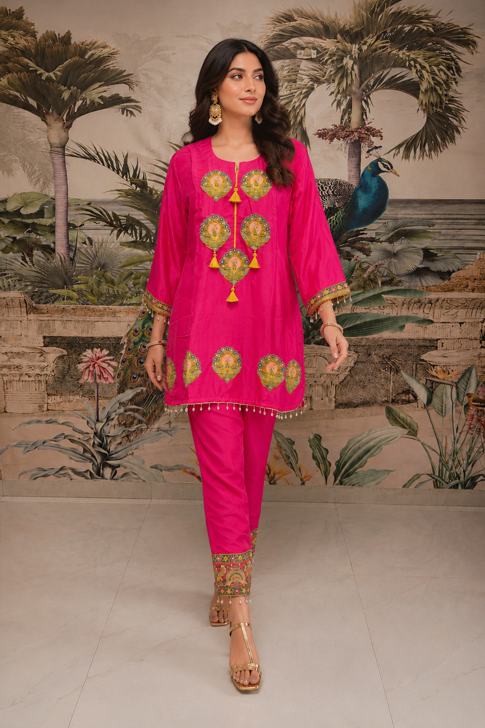 Bright Fuchsia Viscose Crepe Co-Ord Set