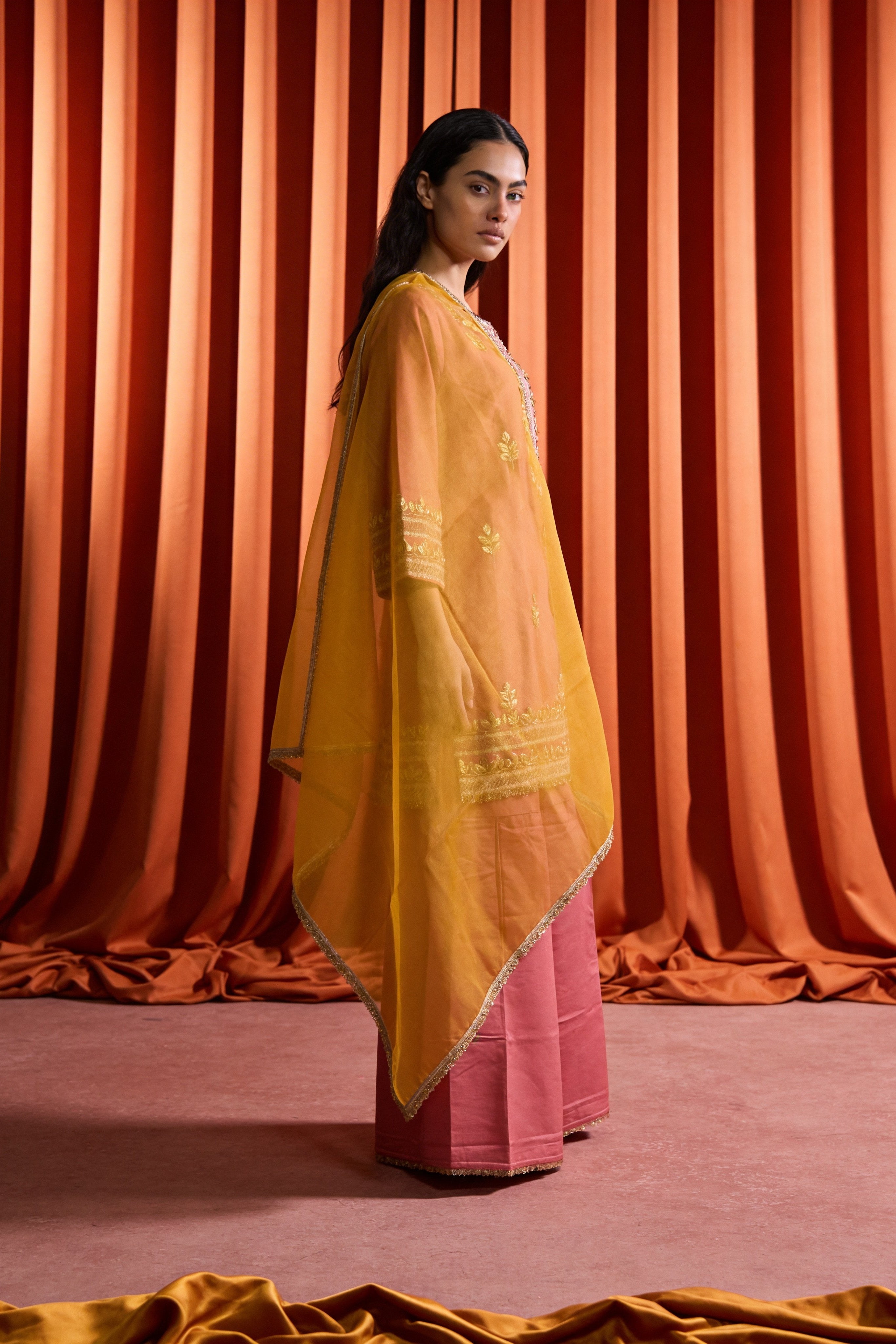 Rose Pink Silk Gota Patti Sharara Set