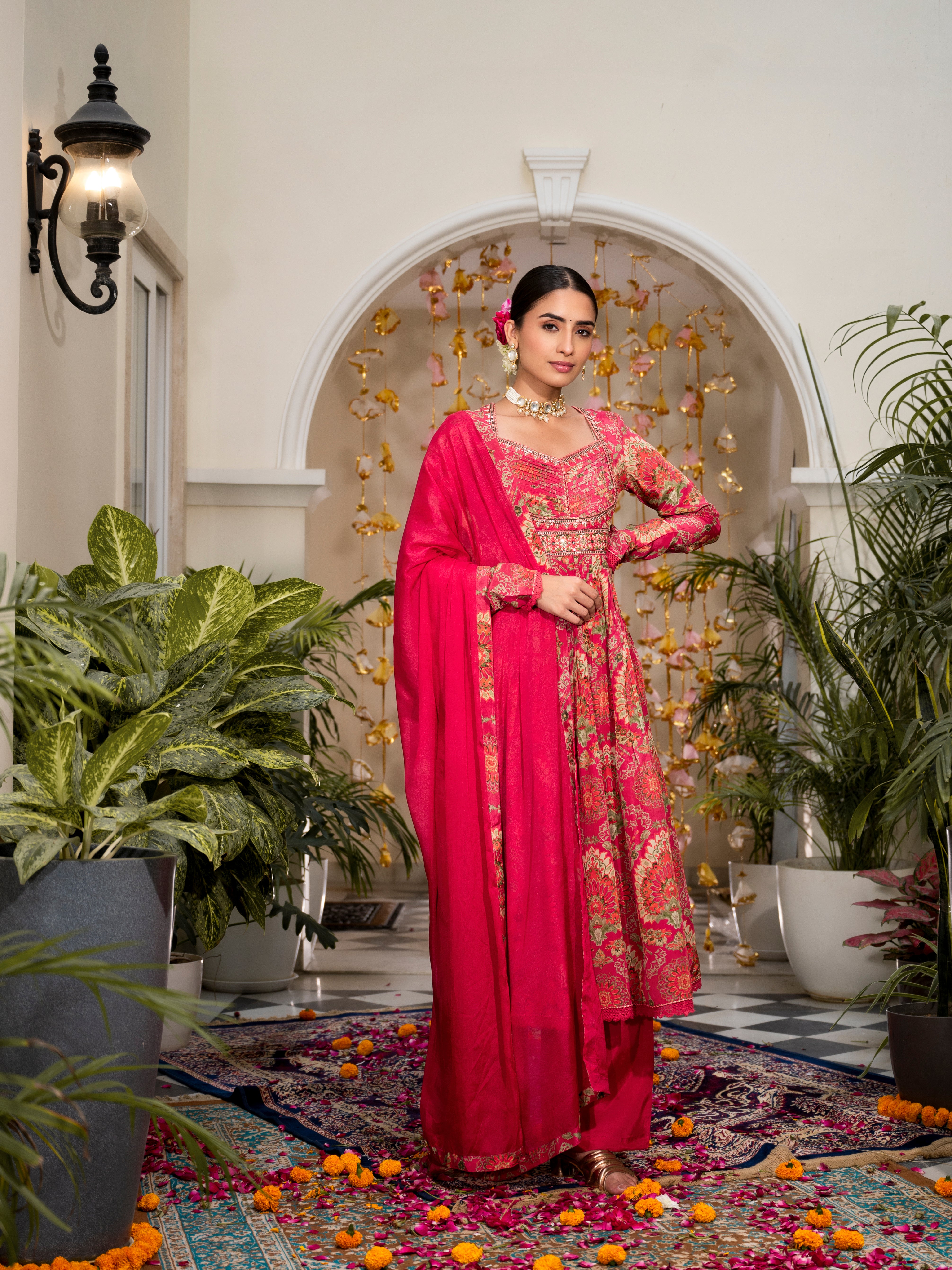 Imperial Pink Digital Printed Anarkali Set